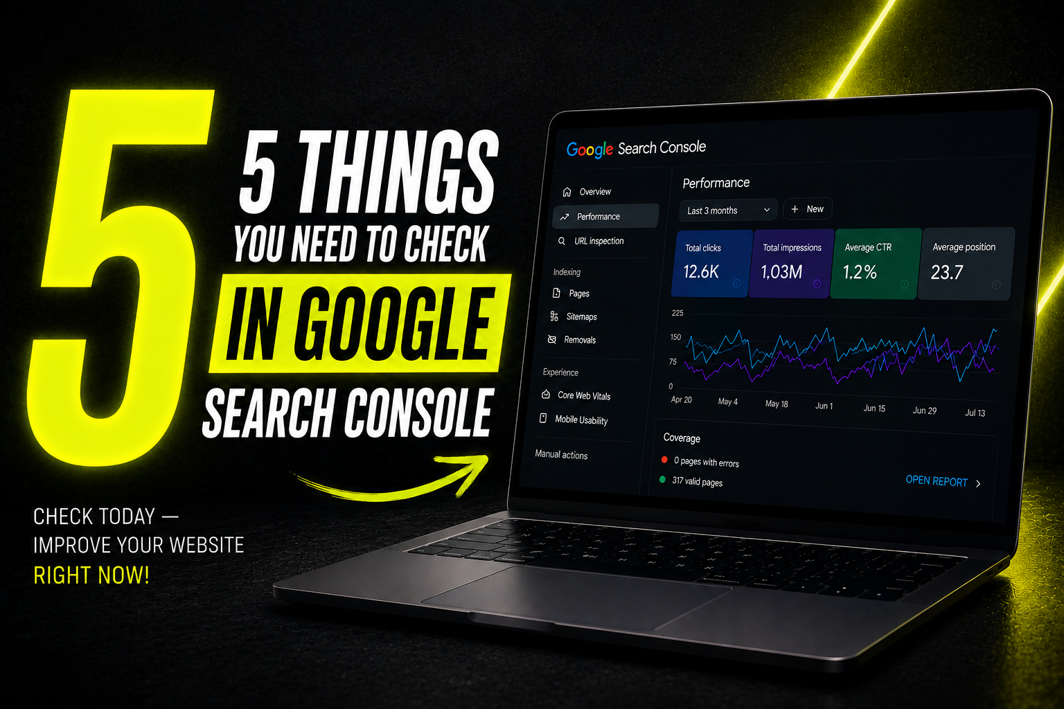 Google Search Console report on a laptop - 5 things you need to check