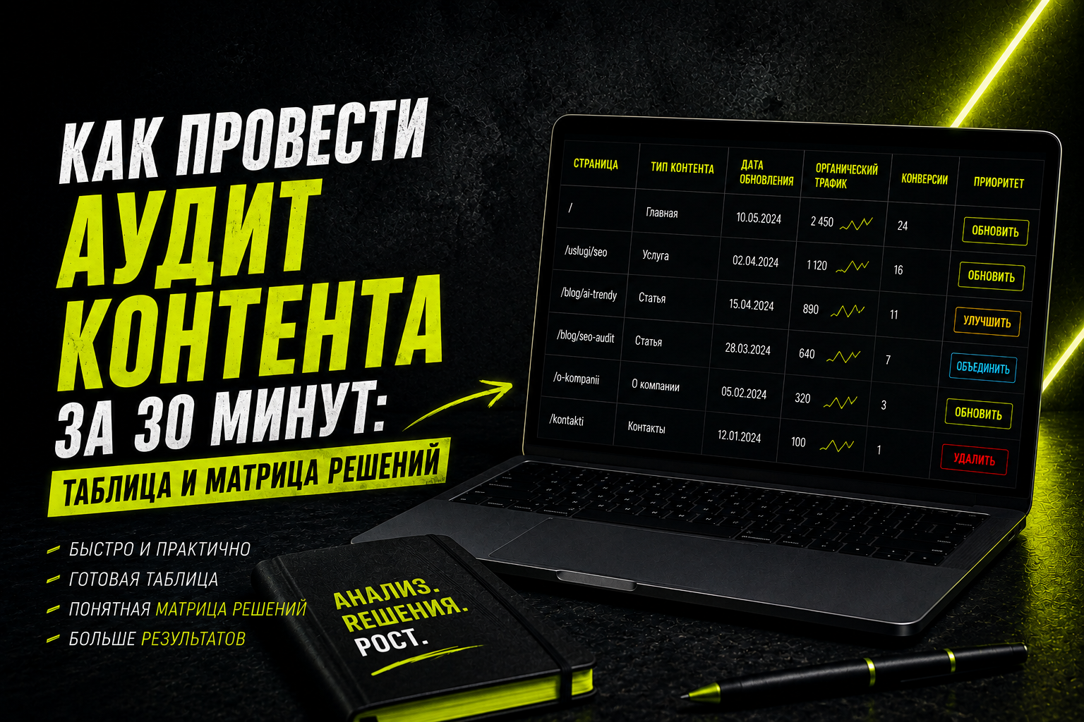 Как провести аудит контента за 30 минут: таблица и матрица решений