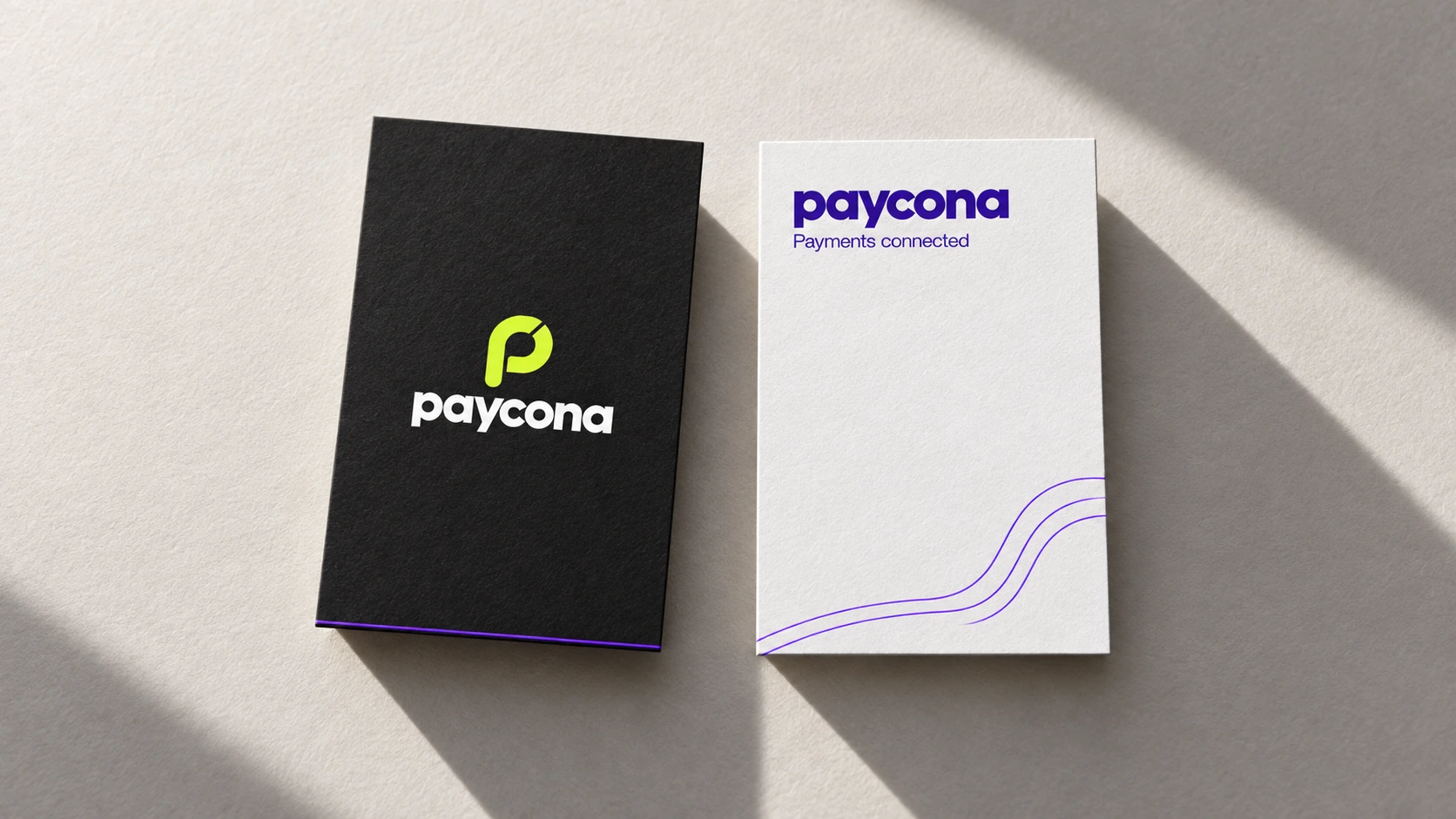 Paycona: Business card design in light and dark versions