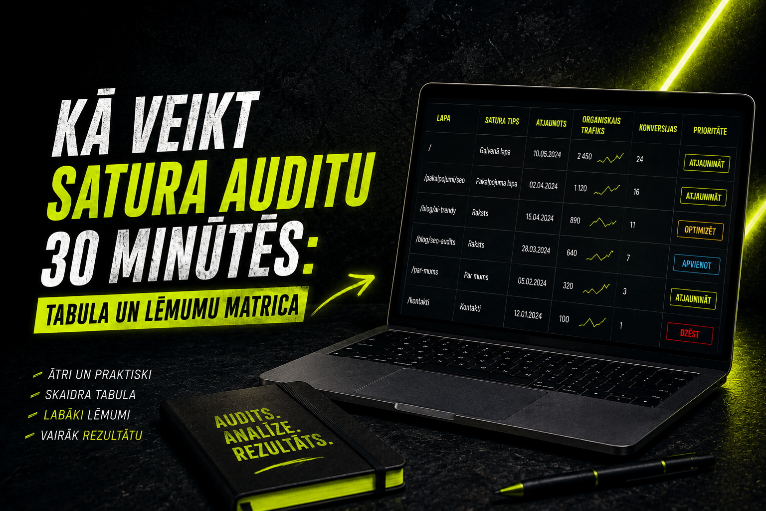 Kā veikt satura auditu 30 minūtēs: tabula un lēmumu matrica
